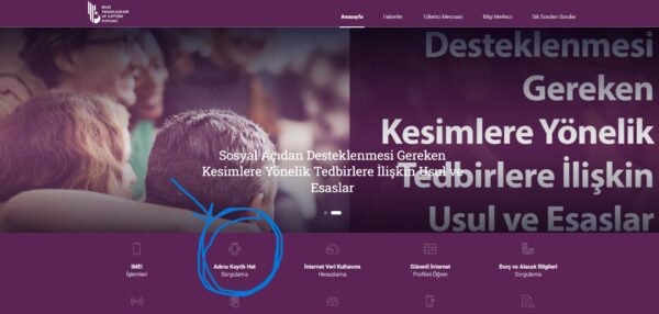 لقطة شاشة- واجهة الموقع الرسمي لهيئة الاتصالات التركية لمعرفة الخطوط المسجلة بأسمك
